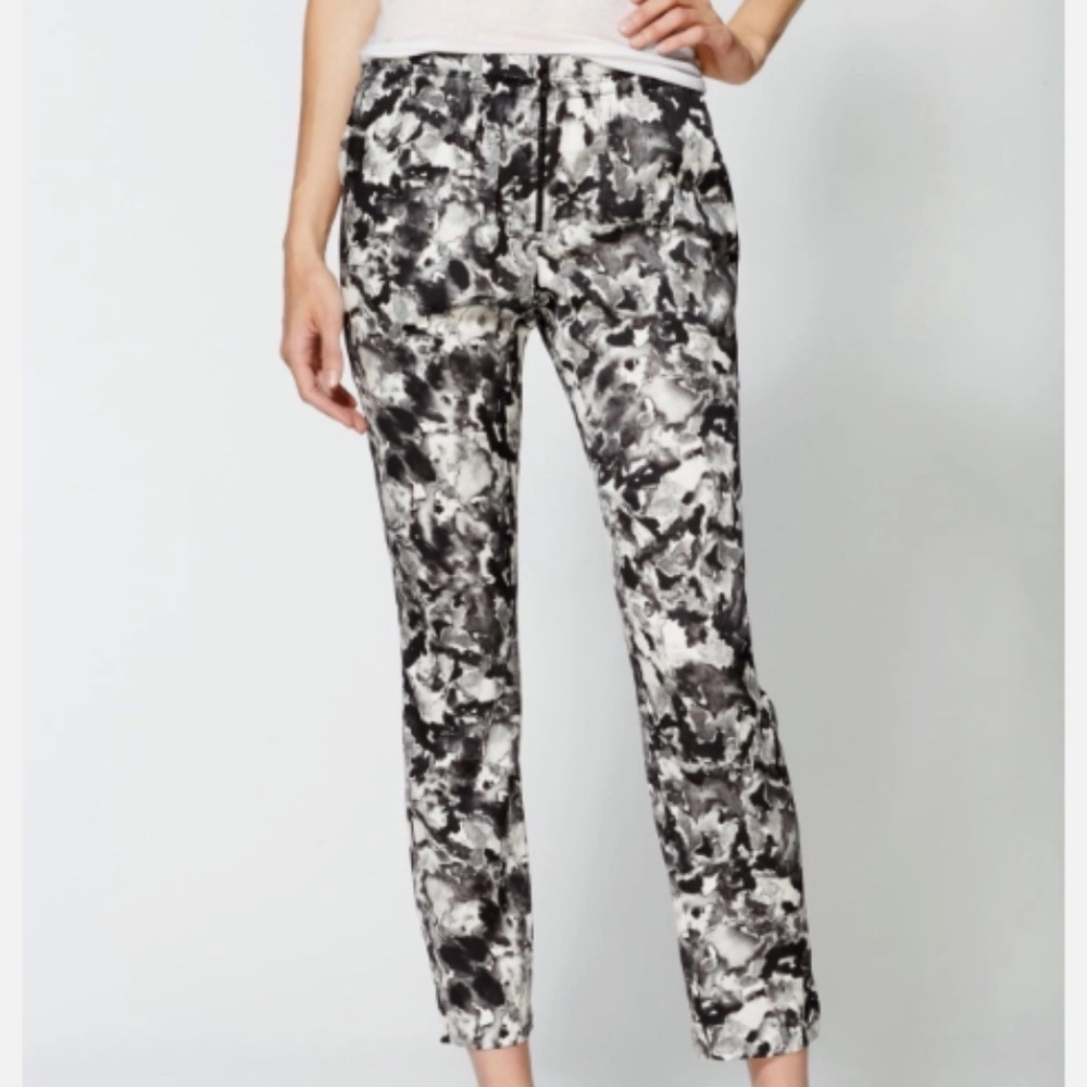 Theory Black White Lucienne Perplexing Print Silk Blend Trousers Pants Size S